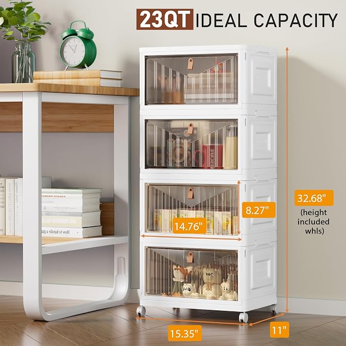 Wise Oannes Closet Organizers and storage, Storage cabinet with Wheels | Stackable Storage Bins with Wheels，Collapsible and Folds flat design to saves space, , Great for home, office, or garage - Image 2
