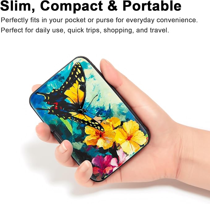 Credit Card Holder, Metal Card Wallet RFID Blocking Mini Slim Aluminum Business Hard Card Case for Women Men (Flowers Butterfly) - Image 5