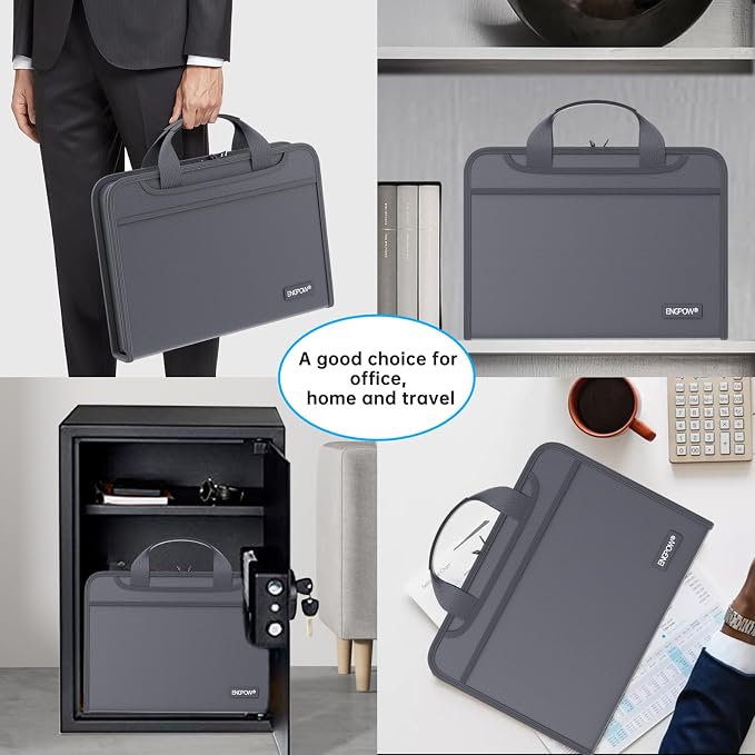ENGPOW Accordion File Organizer,Fireproof Expanding File Folder with Multi Pockets,13 Pockets Document Organizer Bag with Handle & Labels,Portable Home Travel Safe Storage for Letter A4 Files,Gray - Image 6