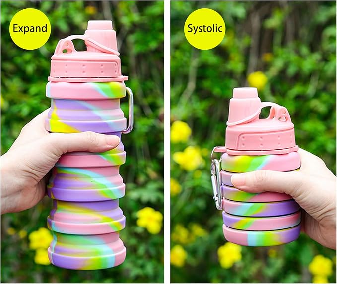 Collapsible Water Bottles Travel water bottle Sports Portable Sport Water Bottle Reusable Water Bottles comes with mountaineering Buckle 500ml silicone Water-proof camping water bottle - Image 2