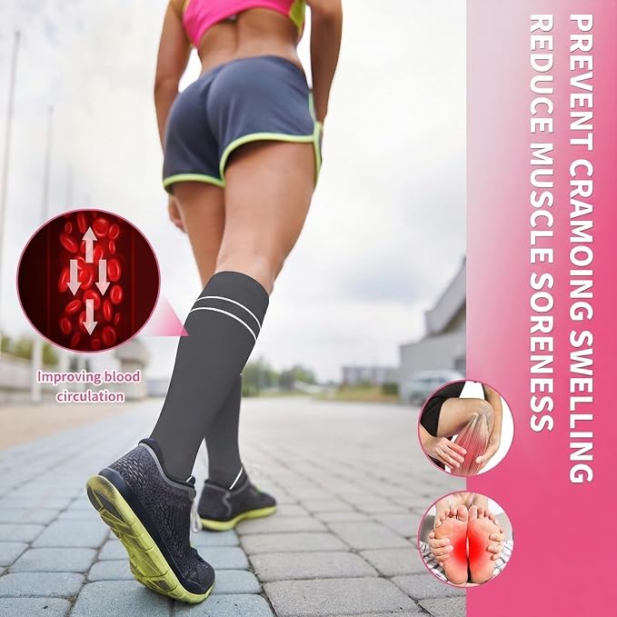 Sooverki Compression Socks for Women & Men 6 Pairs is Best Supportive Knee High Stockings for Circulation, Travel, Nurses - Image 4