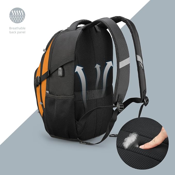 Swissdigital Design Laptop Backpack with USB Charging Port, Travel Backpack Fits 15.6 inches Computer, 31L College School Backpack for Men, Orange/Black | SD803-66 - Image 6