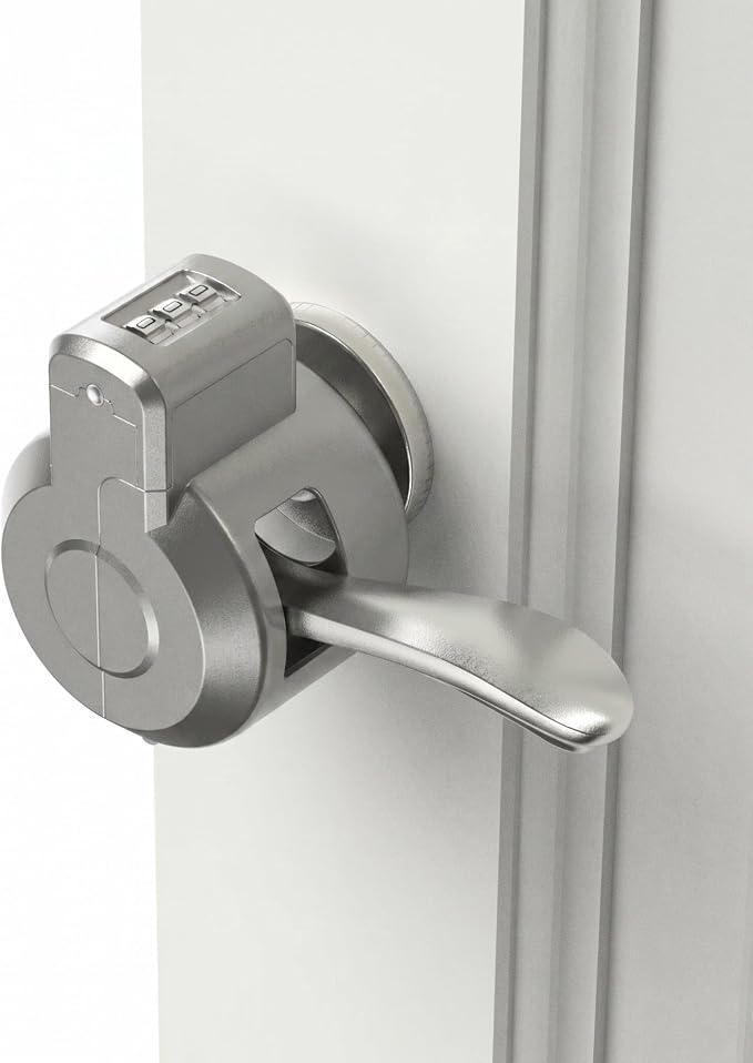 Keyed Door Handle Lockout Device Cover with Code to Disable Access to Keyhole Combination Lock for Bedroom from Outside Only Fits Handle Lock with Long Connecting Shaft (1, Silver) - Image 2