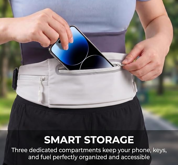 Running Belt for Women Men, Slim No-Bounce Waist Pack, Water Resistant Reflective Phone Holder Fits Phones up to 7.5 inch, Adjustable Fanny Pack for Running Jogging Hiking (Grey) - Image 3