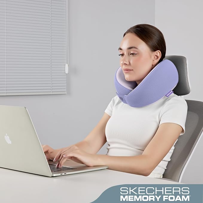 Skechers Women's Memory Foam Neck Pillow, Comfortable & Breathable Travel Pillow,Neck Pillow Airplane for Travel, Car Rides, Home, and Office Use, Ergonomic Design for Men and Women,Purple - Image 4