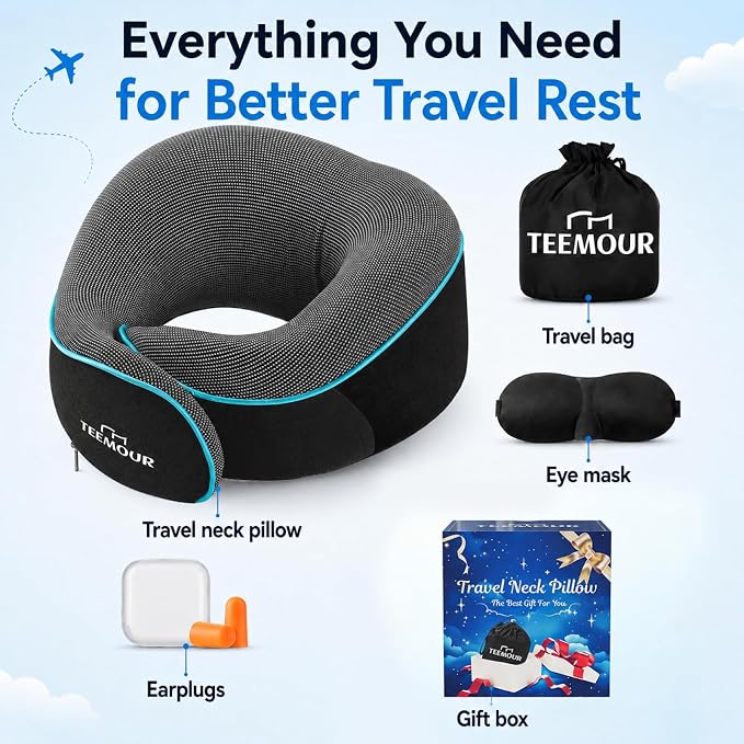 Travel Pillow Neck Pillow for Airplane Travel Essentials - Memory Foam Travel Neck Pillow, Stops Head Bobbing With Eye Mask & Earplugs, Portable Carry Bag for Long Flights| Airplane Accessories Black - Image 5