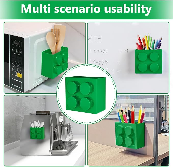 Magnetic Basket Organizer for Fridge - Lego-Style ABS Plastic Storage Box,No Drill Design for Kitchen Counter, Microwave & Whiteboard, Holds Up to 3.5 lbs (Green) - Image 2