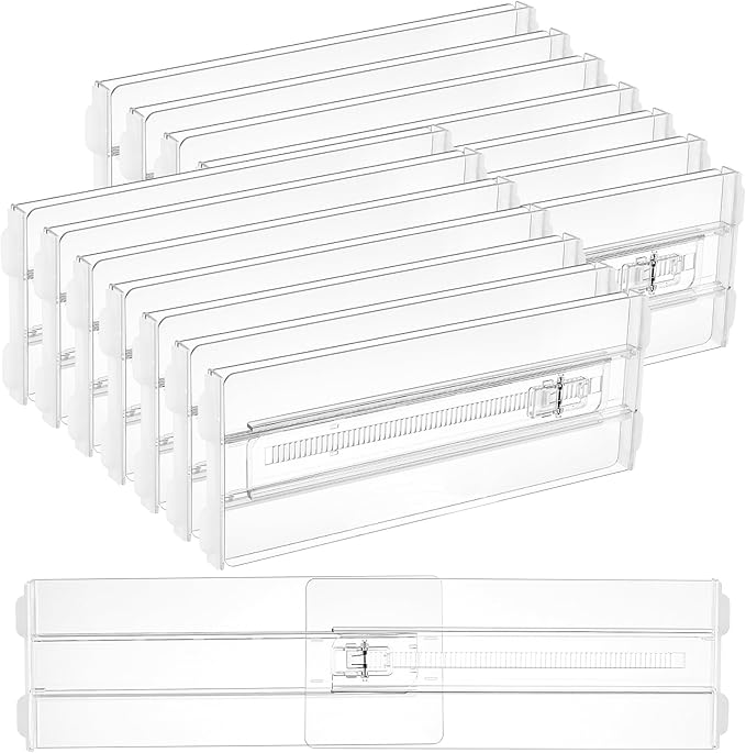 Vtopmart 14 Pack Drawer Dividers for Clothes, 4" High 10.2"-16.5" Adjustable Expandable Dresser Drawer Organizer, Clear Plastic Separators for Dresser, Baby Clothing, Underwear, Cosmetic, Toiletries | Expandable Dresser Drawer Organizer, Clear Plastic ... by Vtopmart