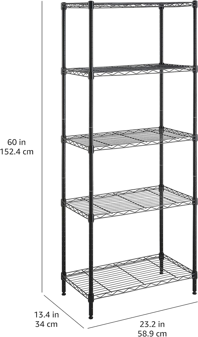 Amazon Basics 5-Shelf Multipurpose Adjustable Steel Garage Shelving Unit, Storage Rack for Kitchen, 200 lbs Per Shelf, Easy Assembly, 13.4"D x 23.2"W x 60"H, Black - Image 8
