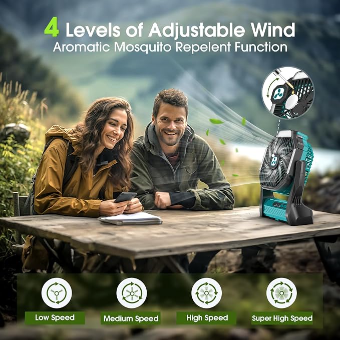 Portable Rechargeable Fan, 20000mAh Cordless Battery Powered Camping Fans | Green - Image 3