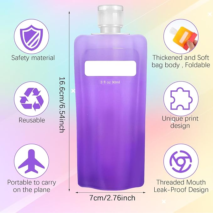 Dimeho 6 Pcs Travel Pouches for Toiletries, 3 oz Travel Size Containers Leak Proof Empty Squeeze Pouches (orange, purple and green) - Image 2