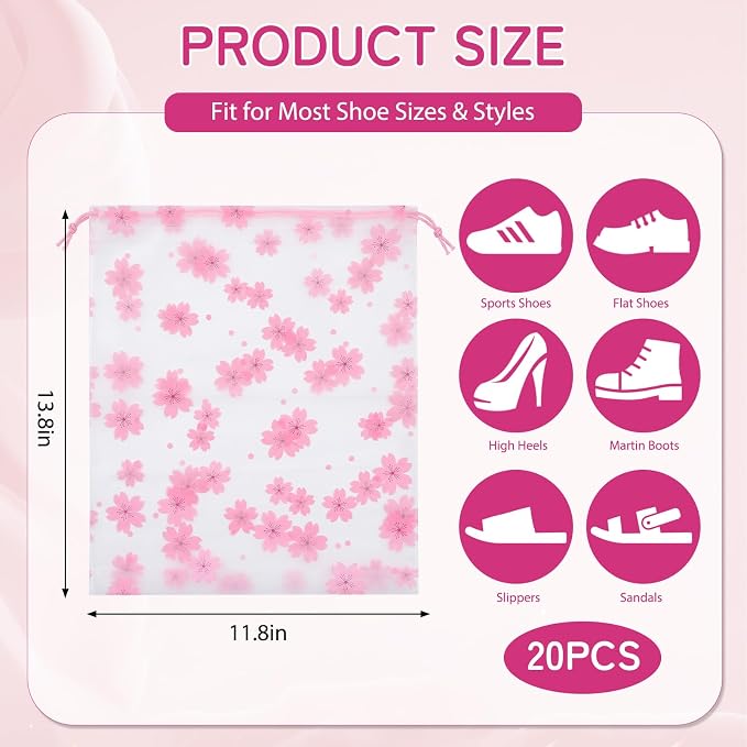 Shoe Bags for Travel, 20PCS Waterproof Drawstring Shoe Bags for Packing | 13.8" x 11.8" Large Dustproof Portable Travel Shoe Storage Bags Travel Essentials Women - Image 2