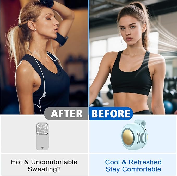 Portable Fan,Clip On Waist Bladeless, Ultra-Quiet Personal Mini Neck Fan | 3 Speeds with 360°Adjustable Clip Mini Fan Personal USB Rechargeable Small Fan for Summer - Image 7
