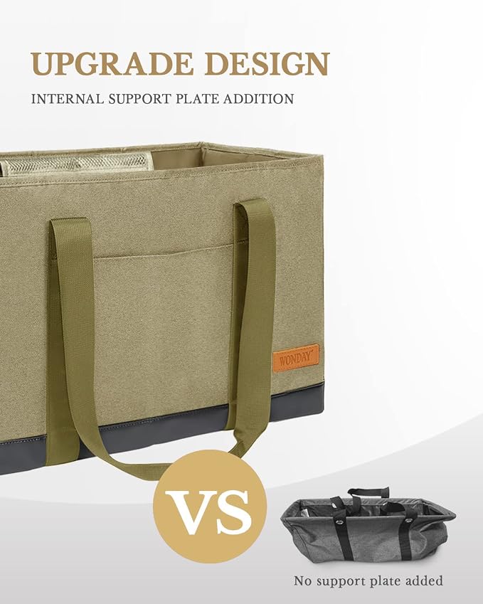WONDAY X-Large Utility Tote Bag, Standing Reusable Grocery Bag | 22x11x13.5in, 50L capacity, holds 100lbs, collapsible, fabric with leather bottom, for beach travel storage - Image 3