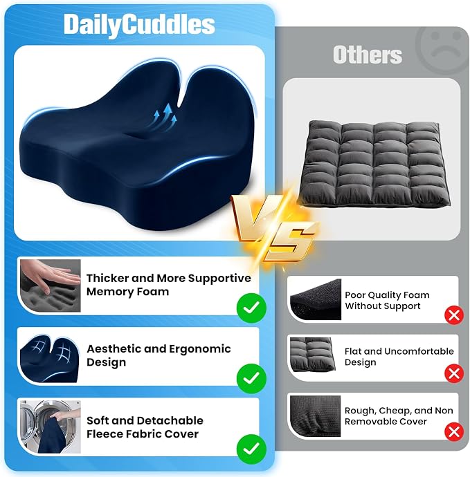 Seat Cushion, Chair Cushions, Memory Foam Office Chair Cushion | Hip & Sciatica & Tailbone Pain Relief, Long Sitting Comfort for Office Chairs/Desk Seats/Wheelchair (X-Large, Blue) - Image 4