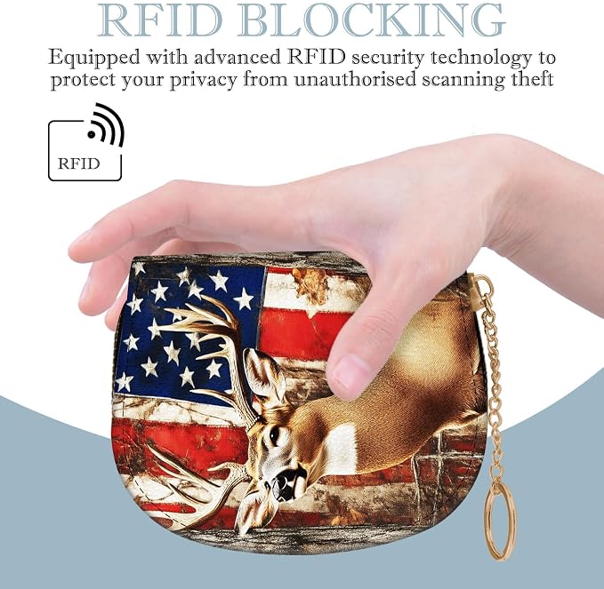 Women's Slim RFID Wallet – Compact Leather Card Holder Wallet for Women, 9 Card Slots RFID Blocking Credit Card Organizer, Small Travel Wallet - American Flag and Deer - Image 5