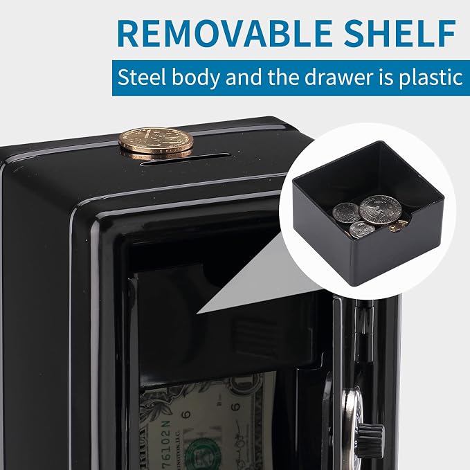 Younion Mini Money Safe and Cash Lock Box, 4.6"x 4.2"x 6.9" Black - Image 6