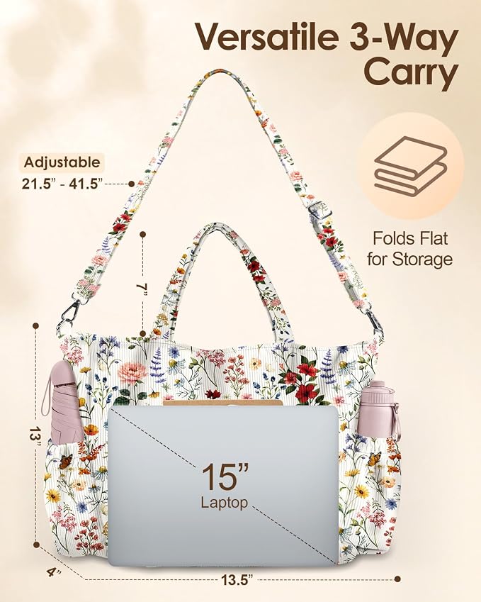 Miss Adola Corduroy Crossbody Tote Bag for Women | Multi Pocket Storage, Zipper Closure, Adjustable Strap, Fits 14 Inch Laptop, Foldable Reusable, for Work Travel Everyday - Image 6