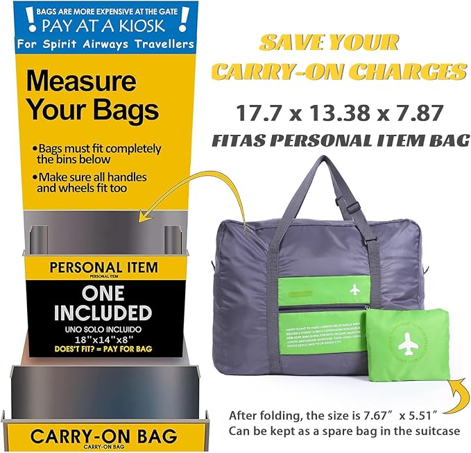 Travel Bag Spirit Airlines Personal Item Bag 18x14x8 Foldable Travel Duffel Bag Tote Carry on Luggage Duffle Overnight for Women and Men (Green) - Image 3