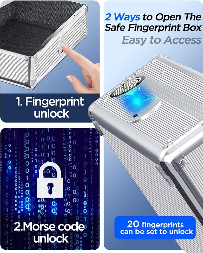AICase Biometric Fingerprint Storage Box Portable Money Jewelry Safe Combination Lock for Car Home Office Travel_01 - Image 2