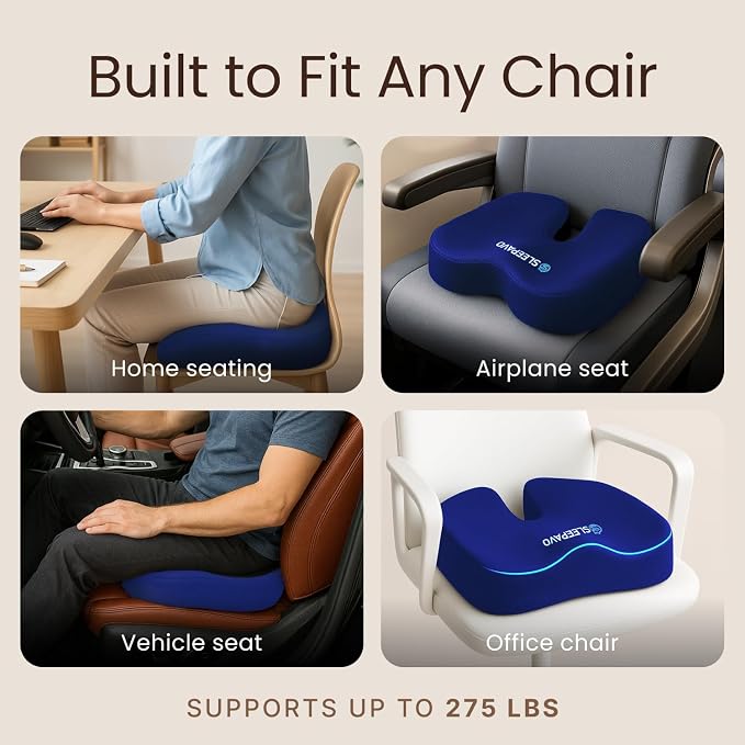 Office Chair Cushion - Seat Cushion for Tailbone Pain Relief - Butt Pillow for Coccyx, Sciatica, and Lower Back Pain - Orthopedic Chair Pad for Lumbar Support in Office Desk (Navy Blue) - Image 7