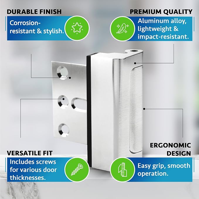 Door Reinforcement Lock (2-Pack) - DIY Nickel Home Security Door Lock for Front Door - Security Locks for Doors Inside | Child Proof Door Lock for Kids Safety - Withstand 800 LB of Force - Image 8