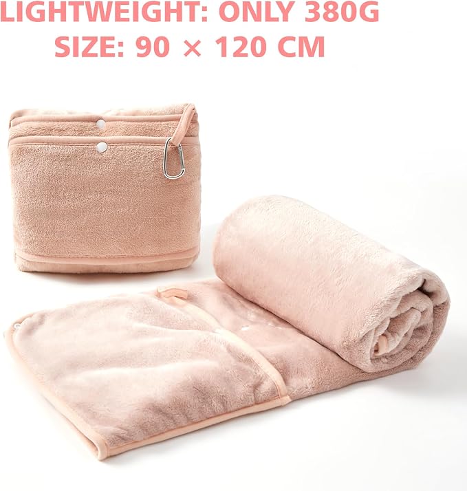 Packable Travel Throw Blanket, Blush Pink | Soft lightweight wearable travel accessory with carry pouch, airplane blanket, road trips, office naps,outdoor camping - Image 4