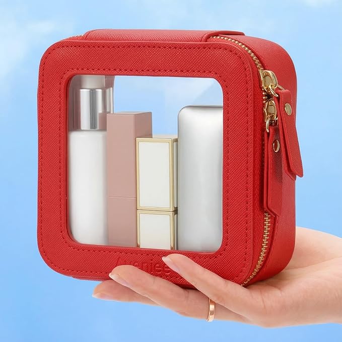 Aveniee Mini Clear Makeup Bag, Small Cosmetic Bags Travel Toiletry Pouch Organizer, TSA Approved Make up Case with Zipper, Car Bag for Essentials,Red - Image 6