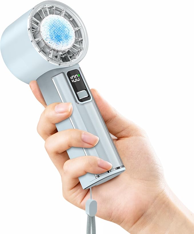Handheld Fan with Ice Cooler, Mini Portable Fan Rechargeable, 18Hrs Cooling, 0-100 Adjustable Speed, Small Yet Powerful, Personal Hand Fans for Travel, Beach, Outdoor, Makeup, Gifts for Women by COMLIFE