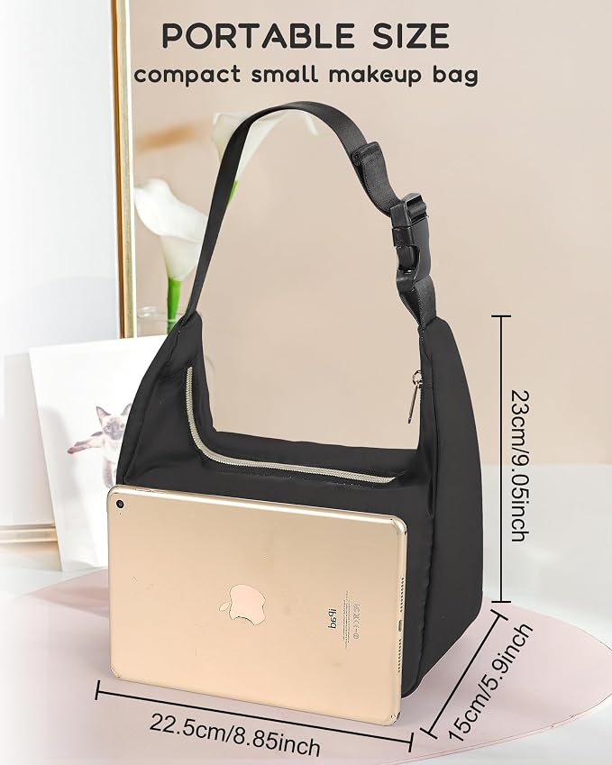 Relavel Portable Makeup Bag for Travel, Separate Makeup Brush Compartment | Cosmetic Shoulder Bag with Removable Buckle, Compact Toiletry Organizer Storage with 3 Small Pockets, Easy to Clean - Image 3