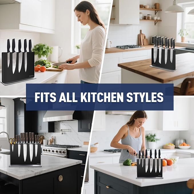 Magnetic Knife Block Without Knives—Black Stainless Steel Double-Sided Magnetic Knife Holder Stand with Strong Magnets, Knife Storage Organizer for Kitchen Counter top - Image 5