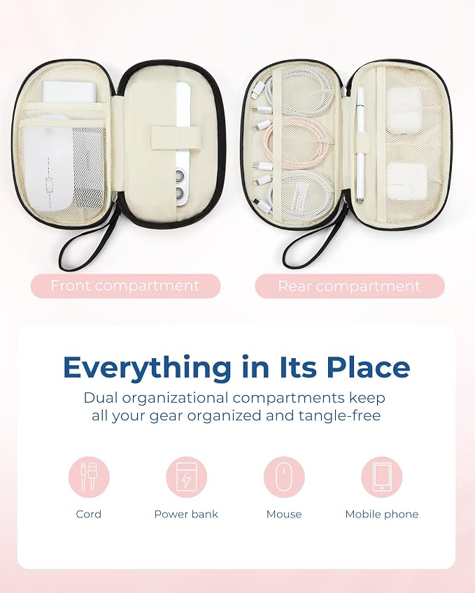 BAGSMART Travel Cord Organizer Electronics Case, Double Layers Puffer Cable Organizer Bag Travel Essentials for Women, Tech Organizer Case for Charger, Phone, Flash Drive - Black - Image 2