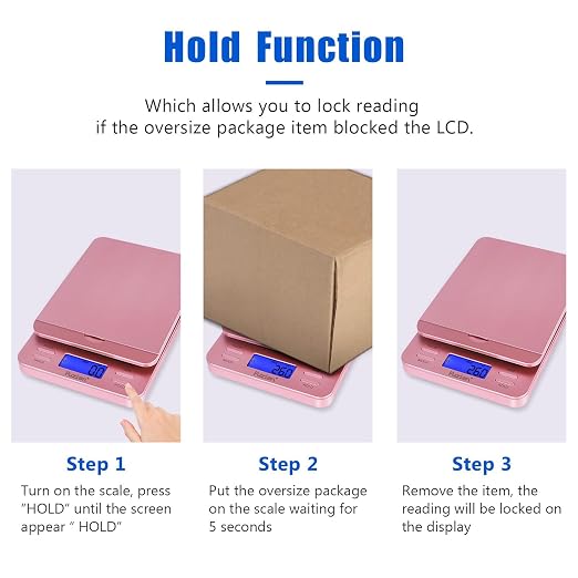 Fuzion Shipping Scale, Digital Postage Scale for Packages 86 lb/0.1oz with Hold and Tare, Postal Scale with Flip Holder, Package Scale for Small Business, Battery & AC Adapter, Rose Gold - Image 4