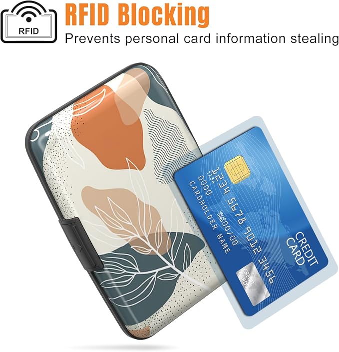 Rimilak Aluminuml Credit Card Holder,White Leaves | Mini Credit Card Wallet RFID Blocking Slim Metal Hard Case for Women Men - Image 2