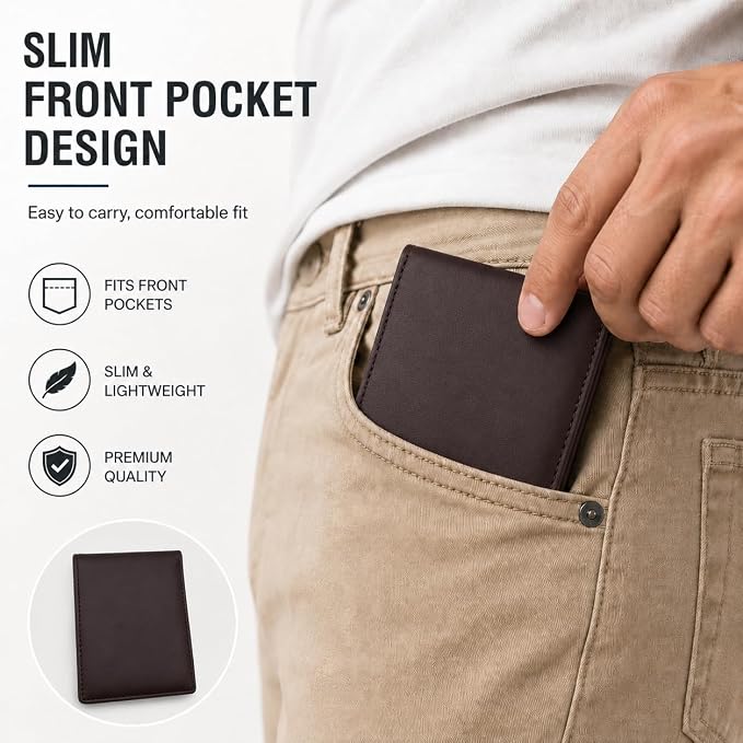 Wallet for Men Slim RFID Blocking Genuine Leather Bifold Mens Wallet | Front Pocket Credit Card Holder with 2 ID Windows, Holds 12 Cards & Cash Minimalist Thin Wallet, Gifts for Men - Image 5