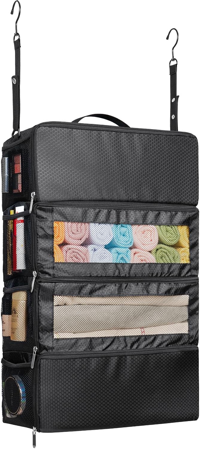 Suitcase Organizer, Travel Luggage Organizer Hanging Shelves Packing Cube Closet/Collapsible Portable Travel Organizer for Carry-on, Large, Black by Vokelater