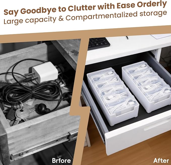 5 Individual Cable Organizer Boxes With Base, Cord Storage Organizer With Labels And Cable Straps For Charging Cables, Adapters, Earphones (5 pcs Individual Cable, 1 Pack) - Image 4