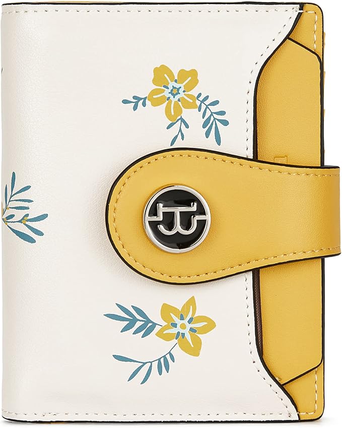 BOSTANTEN Leather Womens Wallet Small RFID Blocking Credit Card Holder | Removable ID Window, Zipper Coin Pocket, Bifold, Minimalist, Fits Small Purses, Daily Use, Ladies Gifts, Floral Yellow by BOSTANTEN