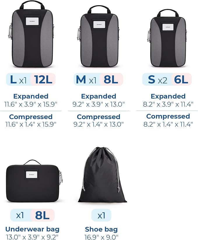 BAGSMART Compression Packing Cubes, 6 PCS Packing Cubes for Suitcases, Travel Bags Organizer for Luggage, Lightweight Packing Cube for Travel Essentials - Image 2