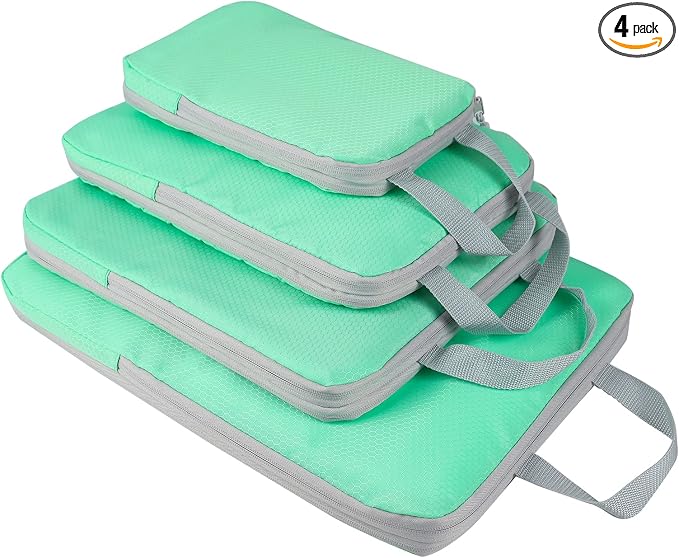 4 Set Compression Packing Cubes, Travel Luggage Organizers and Storage Packing Cubes (Green) by COVAX