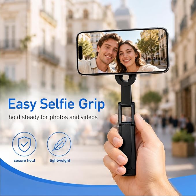 Phone Stand,360°Rotating Phone Tripod,Selfie Stick for iPhone,Phone Stand for Desk,Magnetic Phone Stand Foldable Cell Phone Stand Fits Gym, Travel Essentials Accessories(Black Aluminum Alloy) - Image 6