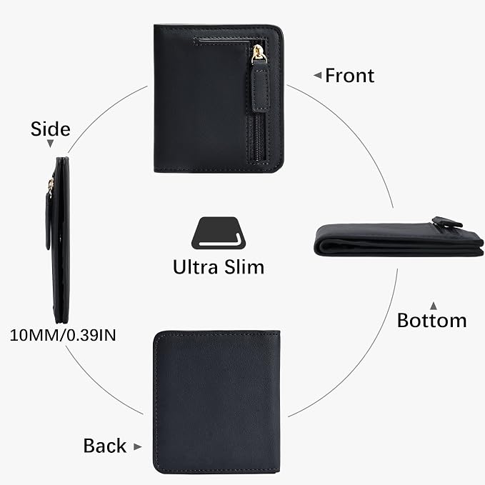 Gostwo Small Wallet for Women, Slim Bifold Credit Card Holder, Compact RFID Blocking Cash Wallet, Billfolds Thin Leather Zipper Pocket, Mini Wallet Gift for Ladies Teen Girls Travel with ID Window - Image 4