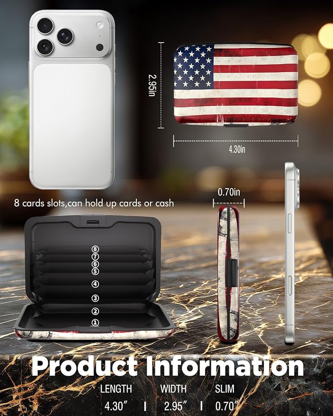 Maicican RFID Blocking Aluminum Credit Card Holder | Slim Metal Wallet for Women & Men, Business Card Case for Travel, Fits Front Pocket, Card holder wallet - American flag - Image 6