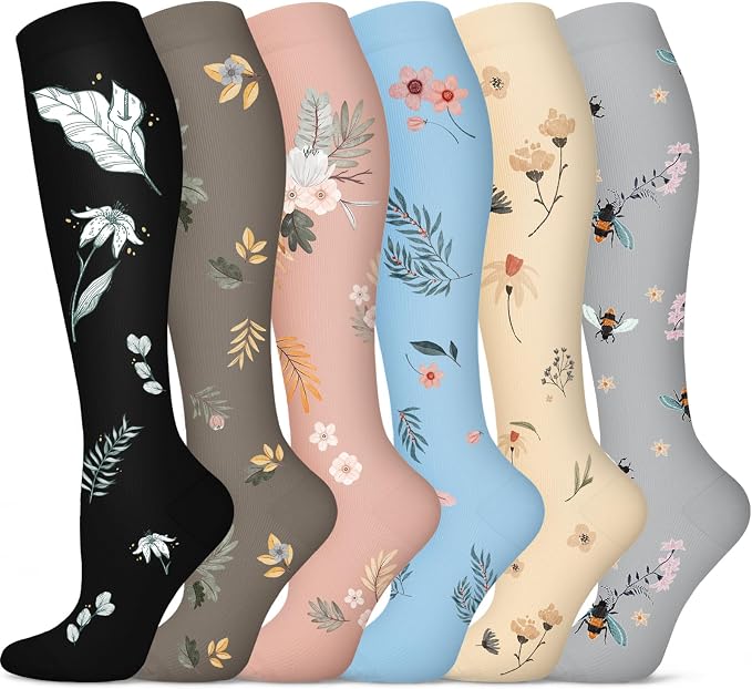 5/6 Pairs Graduated Compression Socks for Women&Men 20-30mmhg Knee High Socks Travel Hiking Running Stocking by HiClasmix