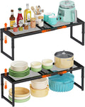 2 Pack Expandable Kitchen Cabinet Shelf Organizer, 15.5"-25.5" Long Adjustable Storage Shelves Organizers for Kitchen Countertop Pantry Cupboard Table Desk Counter, Stackable, 30LBS Load Capacity by Cottage+Charm