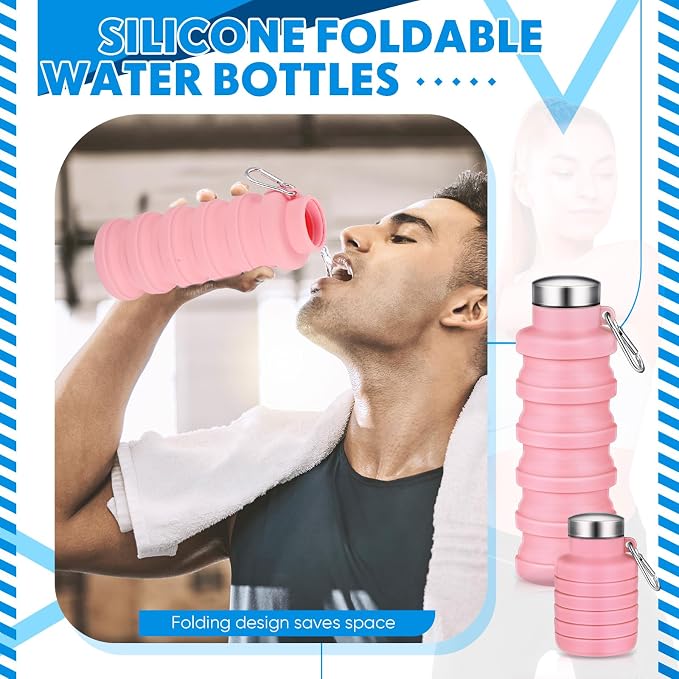 Baderke Collapsible Water Bottles 17oz Travel Sports Portable Water Bottle with Portable Buckle Silicone Lightweight Reusable Leakproof for Camping Hiking Yoga Outdoor(Pink) - Image 6