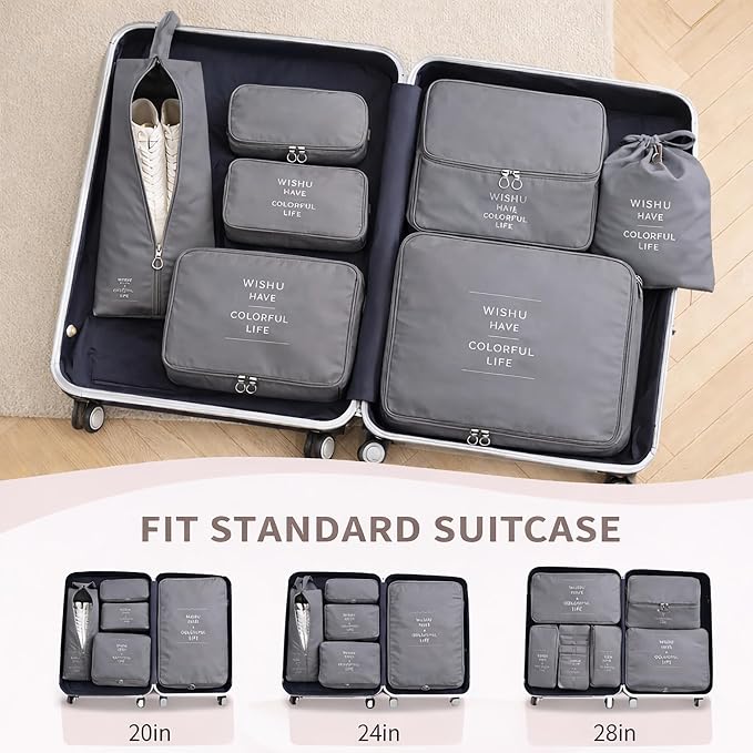 7 Set Packing Cubes For Travel | Luggage Organizer Bags With Shoe, Laundry Bag, Accessory Pouch And Lingerie Bag | Durable And Space Saving Suitcase Organizer For Travel Essentials | Grey - Image 3