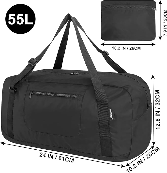 HOLYLUCK Foldable Travel Duffel Bag Luggage Great for Gym -55L, black - Image 2