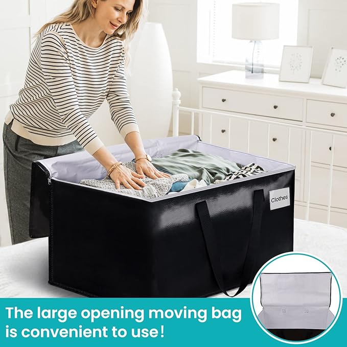 Large Heavy Duty Moving Bags, 93L Reusable Packing Bags, 4 Pack | Storage bags with carrying handles, waterproof moving supplies for space saving, totes for storage, moving and travel - Image 5