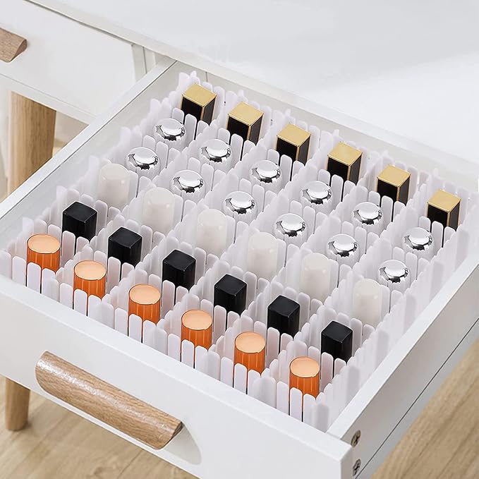 24Pcs Drawer Dividers, Adjustable Drawer Organizer for Socks, White | For Tidying Cutlery, Makeup, Clothes and Dresses in Drawers, Desks and Storage Boxes for Kitchen, Bathroom, Bedroom & Office - Image 4